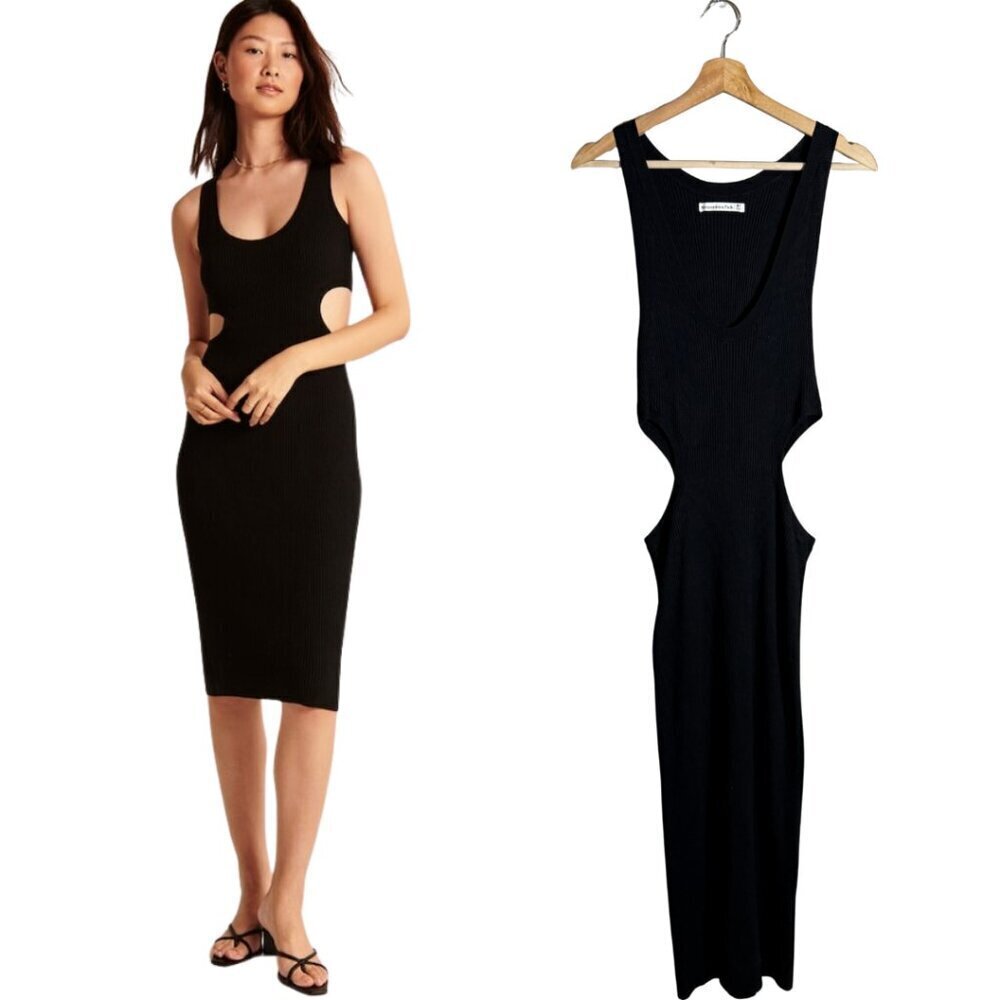 Abercrombie & Fitch Cutout Elevated Knit Midi Dress Women's Medium Tall Black